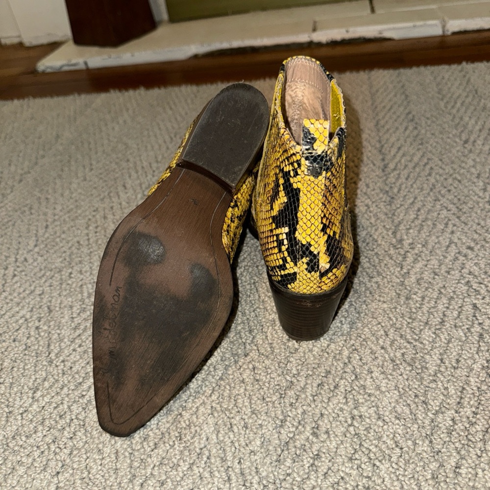 Sam Edelman Yellow Snake-Print Leather Ankle Boots - Picture 4 of 4